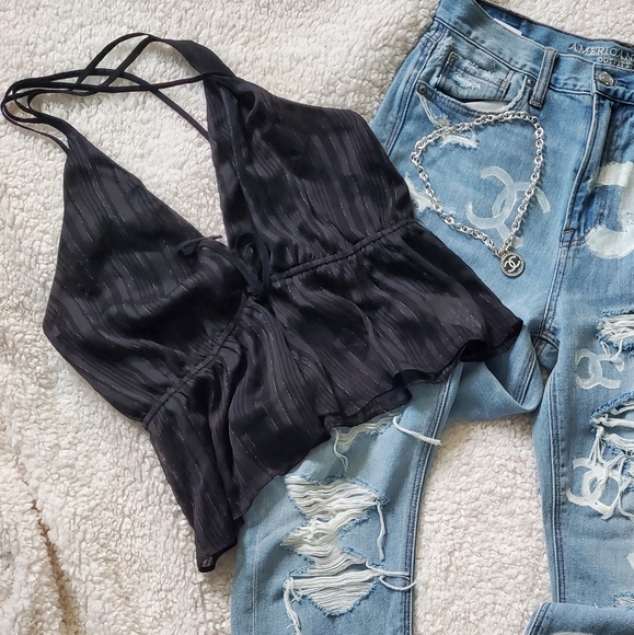 EXPRESS Sheer Strappy Split Front Tie M - Picture 10 of 10